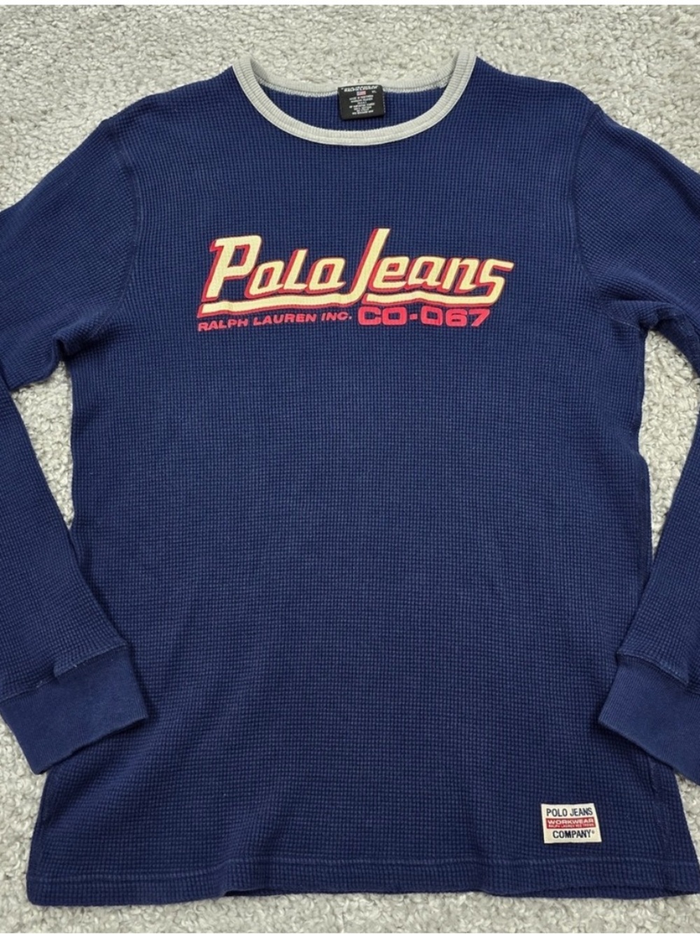 Polo Jeans Co Ralph Lauren Mens XL Navy Blue Waffle Knit Thermal 90s Streetwear